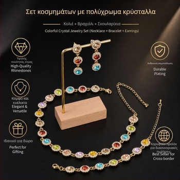 Σετ γυναικείου κολιέ με διαμαντένια ουράνια ίριδα — κοντό, κομψό λαμπερό κόσμημα με σκουλαρίκια και βραχιόλι