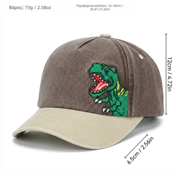 Ins Style καπέλο baseball για αγόρια με κέντημα δεινοσαύρου, βαμβακερό, πλυμένο, μαλακό επάνω, καμπύλο γείσο, για άνοιξη-καλοκαίρι, ηλικίες 2–6 ετών