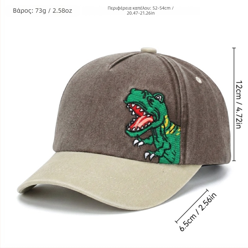 Ins Style καπέλο baseball για αγόρια με κέντημα δεινοσαύρου, βαμβακερό, πλυμένο, μαλακό επάνω, καμπύλο γείσο, για άνοιξη-καλοκαίρι, ηλικίες 2–6 ετών