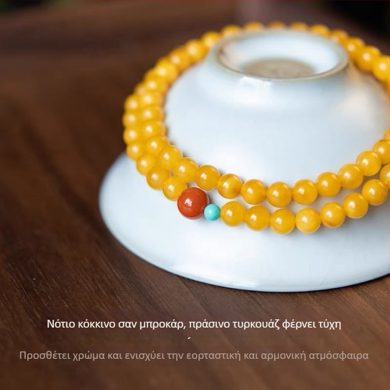 Βραχιόλι από φυσικό κερί μελισσών για γυναίκες, χάντρες millet, τριών νημάτων σχέδιο, νότιος κόκκινος αχάτης και τουρκούζ, εκλεπτυσμένη αίσθηση πολυτέλειας