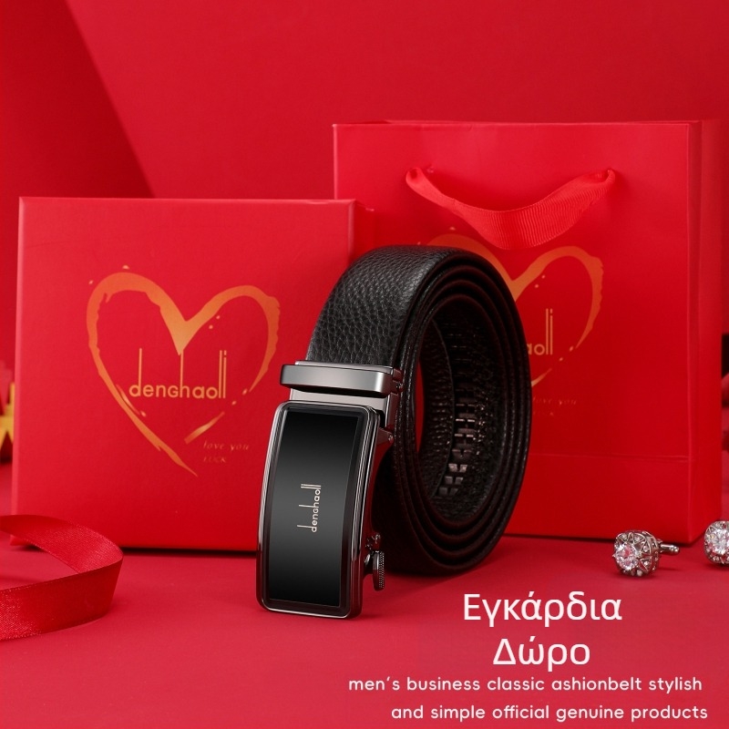 Denghaoli ανδρική ζώνη, πλάτος 3,5 cm, αυτόματη αγκράφα, δέρμα πρώτης στρώσης βοοειδών, για επαγγελματικό και casual στυλ