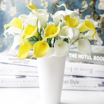 Μπουκέτο τεχνητών λουλουδιών PU με μίνι Calla lily, 8 στελέχη, διακοσμητικό για γάμους και οικιακή διακόσμηση