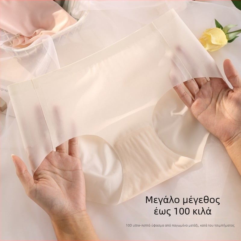 Plus size γυναικείο εσώρουχο, 10D Ice Silk, μεσαία μέση, αντιβακτηριακό, έλεγχο κοιλιάς, αναπνεύσιμο, αόρατο υπό τα ρούχα, ελαφρύ