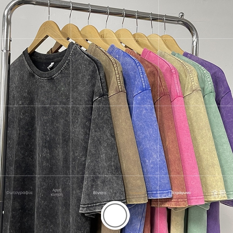 Αμερικανικού ρετρό στυλ βαμβακερό T‑shirt 220 g για άνδρες, καλοκαιρινό πλυμένο vintage κοντομάνικο, streetwear μόδα για ζευγάρια.