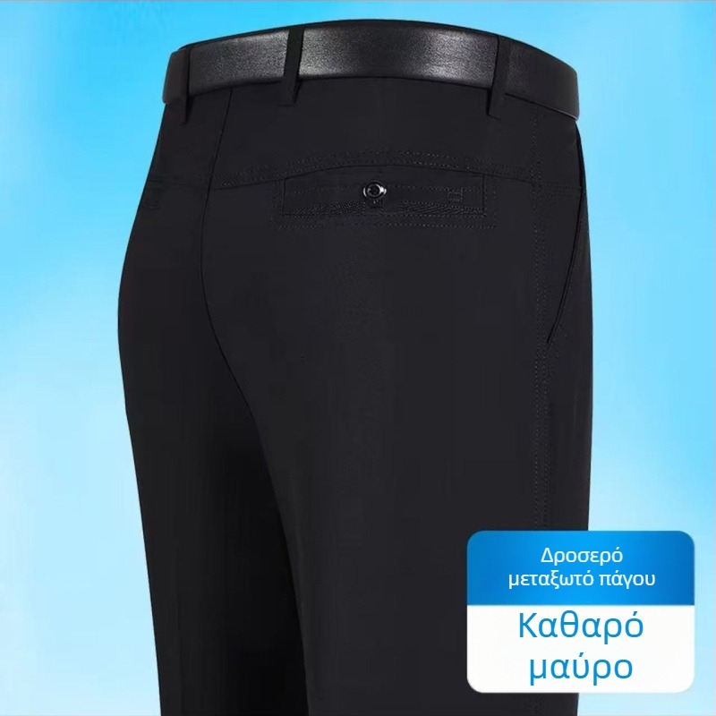 Ανδρικά παντελόνια από ice silk και λινό, καλοκαίρι, ελαφριά εφαρμογή, άνετη ευθεία γραμμή, για μεσήλικες и ηλικιωμένους άνδρες
