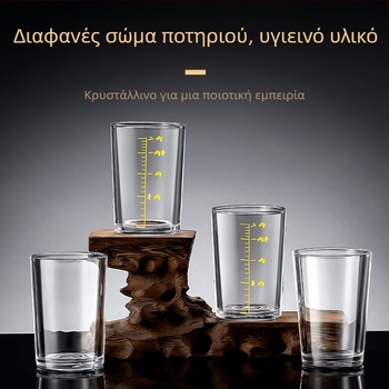Σετ γυάλινα ποτήρια για οινοπνευματώδη ποτά με κλίμακα μέτρησης, ευθύγραμμο σώμα, οικιακή χρήση, χωρητικότητα 1–100 ml