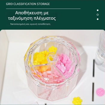 Ακρυλική θήκη αποθήκευσης επιτραπέζια με τρία διαμερίσματα και καπάκι, για μπατονέτες και κόλλα βλεφαρίδων