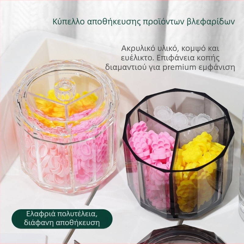 Ακρυλική θήκη αποθήκευσης επιτραπέζια με τρία διαμερίσματα και καπάκι, για μπατονέτες και κόλλα βλεφαρίδων