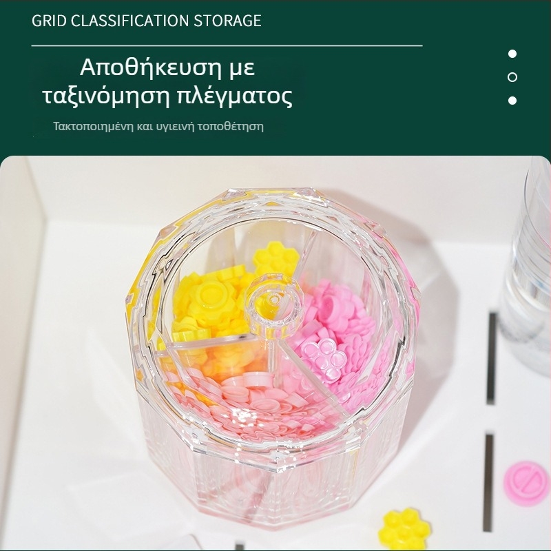 Ακρυλική θήκη αποθήκευσης επιτραπέζια με τρία διαμερίσματα και καπάκι, για μπατονέτες και κόλλα βλεφαρίδων