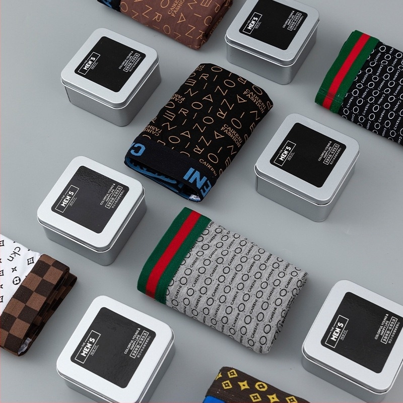 Ανδρικά boxer briefs από μόνταλ, με εκτύπωση, αναπνεύσιμα, φιλικά προς το δέρμα, μοντέρνο σχέδιο, μεσαία μέση, σε κουτί