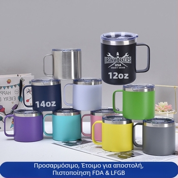 12oz διπλού τοιχώματος μονωμένη κούπα καφέ με χερούλι, εσωτερικό από 304 ανοξείδωτο ατσάλι, εξωτερικό από 201 ανοξείδωτο ατσάλι, φορητή κύπελλο γραφείου