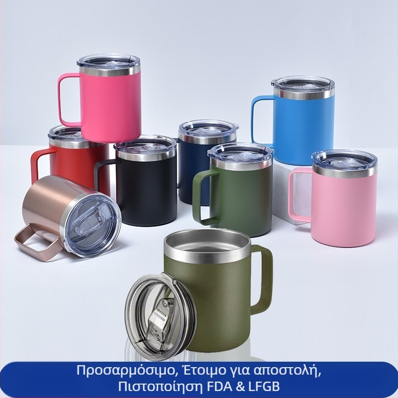 12oz διπλού τοιχώματος μονωμένη κούπα καφέ με χερούλι, εσωτερικό από 304 ανοξείδωτο ατσάλι, εξωτερικό από 201 ανοξείδωτο ατσάλι, φορητή κύπελλο γραφείου