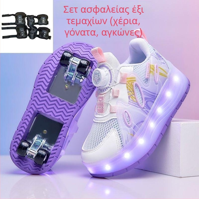 Καλοκαιρινά παπούτσια roller για κορίτσια με φωτιζόμενα τέσσερα ροδάκια и μηχανισμό ανάκλισης με ένα άγγιγμα