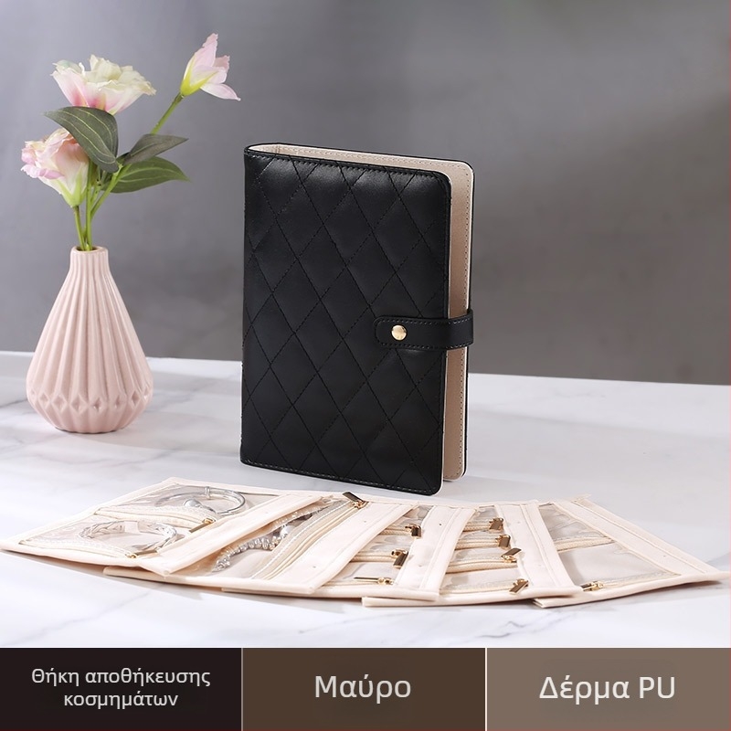 Δερμάτινη τσάντα αποθήκευσης κοσμημάτων και ρολό οργάνωσης για σκουλαρίκια και κολιέ, σε απαλό πολυτελές στυλ