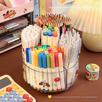 Δοχείο στυλό με μεγάλη χωρητικότητα, 360° περιστροφή, κατάλληλο για μαρκαδόρους και χρωματιστά στυλό, οργάνωση γραφείου, παιδικά πινέλα, βάση στυλό για κορίτσια