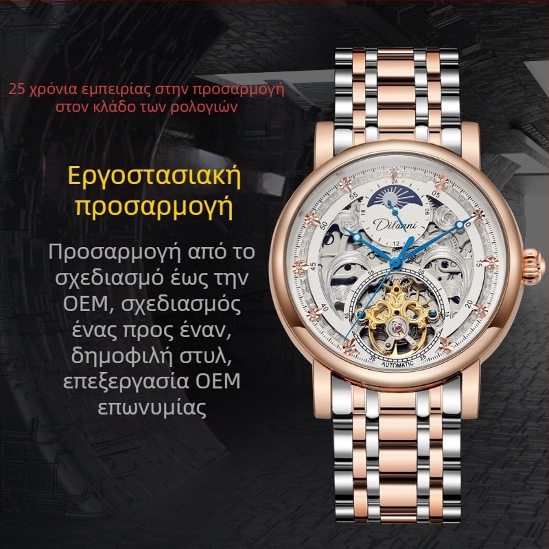 Αυτόματο μηχανικό ρολόι Black Samurai με τουρμπιόν, αδιάβροχο έως 30 μ., ανδρικό ρολόι επιχειρηματικού στυλ