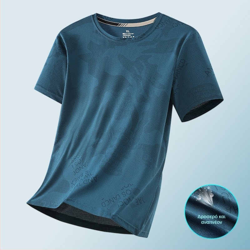 Ανδρικό Ice Silk κοντομάνικο T‑shirt για καλοκαίρι, λεπτό, γρήγορο στέγνωμα, δίκτυωτο ύφασμα, άνετη χαλαρή εφαρμογή