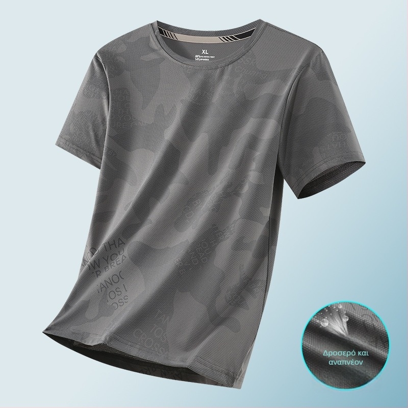 Ανδρικό Ice Silk κοντομάνικο T‑shirt για καλοκαίρι, λεπτό, γρήγορο στέγνωμα, δίκτυωτο ύφασμα, άνετη χαλαρή εφαρμογή