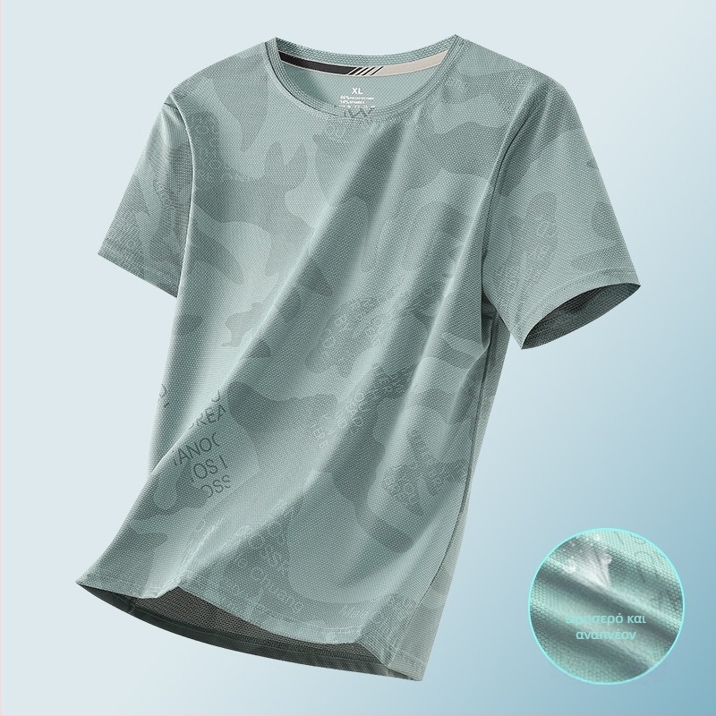 Ανδρικό Ice Silk κοντομάνικο T‑shirt για καλοκαίρι, λεπτό, γρήγορο στέγνωμα, δίκτυωτο ύφασμα, άνετη χαλαρή εφαρμογή