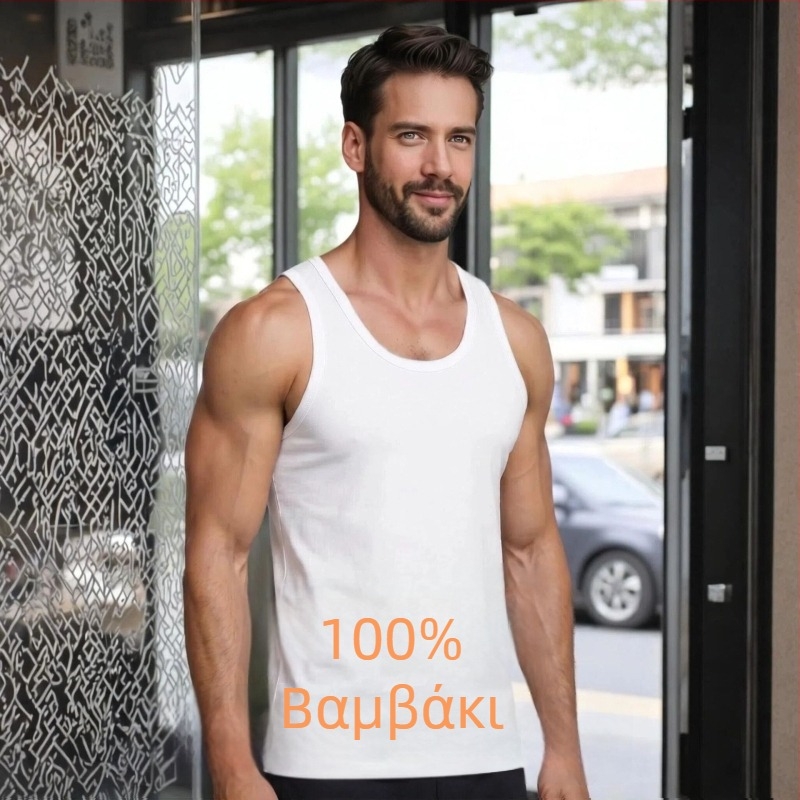 Ανδρικό αμάνικο τοπ από 100% βαμβάκι με ριμπ ύφανση, ελαστικό slim-fit, αθλητικό εσώρουχο, μονόχρωμο, 4XL