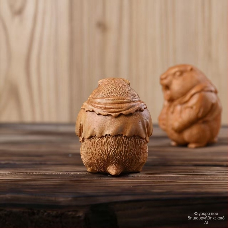 Χαριτωμένο groundhog ξύλινο γλυπτό διακοσμητικό γραφείου, χειροποίητο δώρο από μασίβ ξύλο