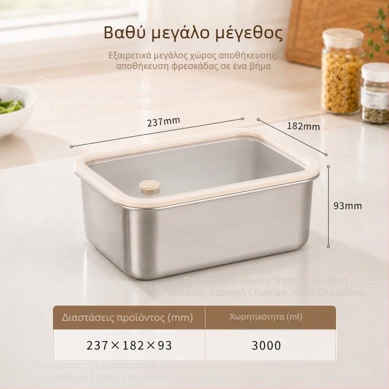 Κουτί φρεσκάδας από ανοξείδωτο ατσάλι 304, δοχείο αποθήκευσης ψυγείου, δοχείο τροφίμων με γυάλινο καπάκι και σιλικόνη, κουτί για μεσημεριανό