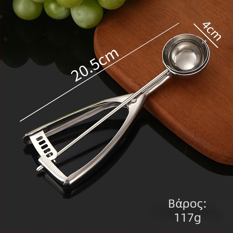 Κουτάλι παγωτού από ανοξείδωτο 304 με παχύ σχεδιασμό, με μετρητικό κουτάλι και εξολκέα για μπάλες φρούτων, επιδόρπιο κουτάλι