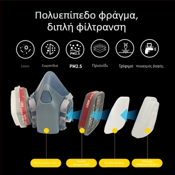 7502 Σιλικόνης μάσκα αερίων με διπλά φίλτρα για χημικούς ατμούς και προστασία από φορμαλδεΰδη, αντιθαμβωτική