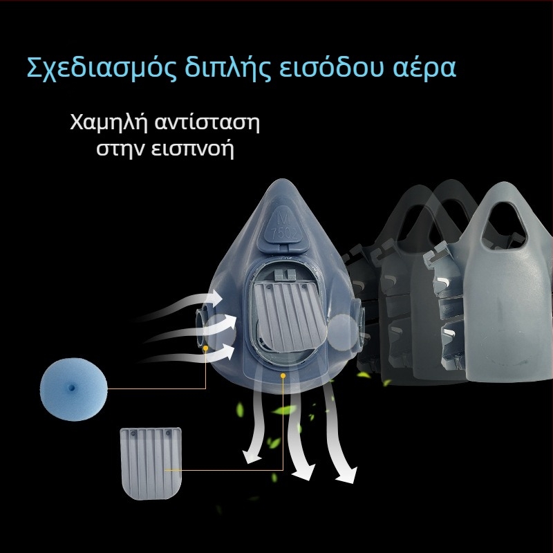 7502 Σιλικόνης μάσκα αερίων με διπλά φίλτρα για χημικούς ατμούς και προστασία από φορμαλδεΰδη, αντιθαμβωτική