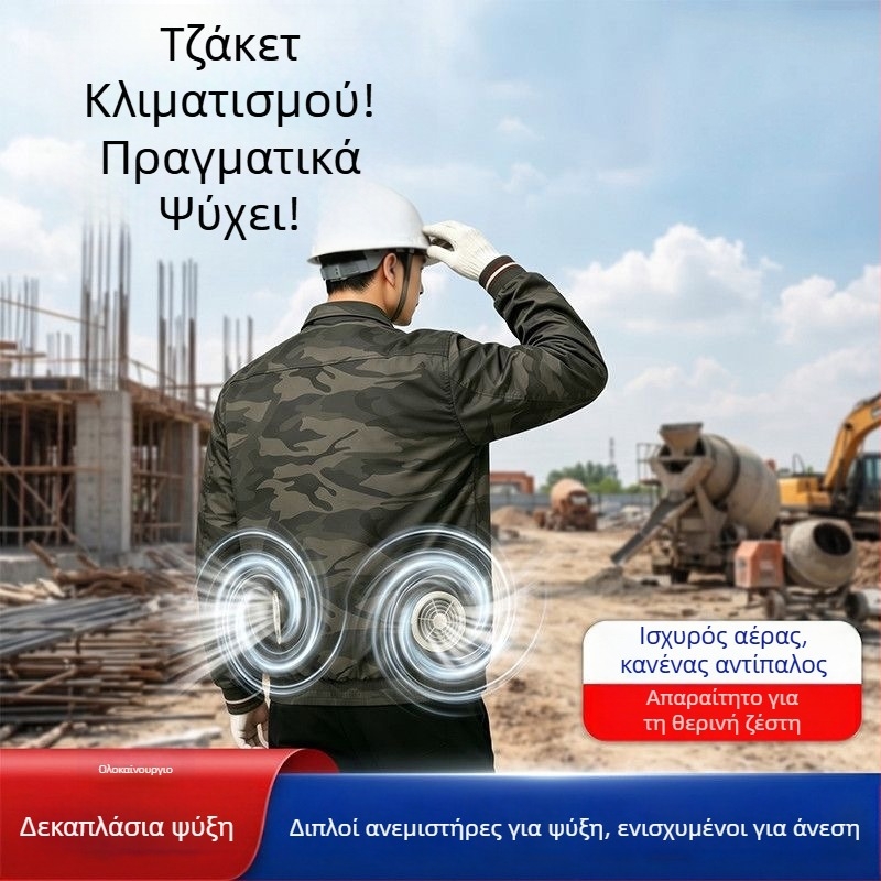 Ενδυμασία ψύξης με ανεμιστήρα — ελαφρύ ανδρικό μπουφάν εργασίας για εξωτερικούς χώρους, εργοτάξιο, ανθεκτικό στη φθορά και στη βρωμιά
