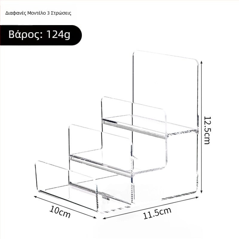 Ακρυλικός εκθεσιακός πάγκος με κλιμακωτές σχάρες για κοσμήματα, γυαλιά και τσάντες – διαφανής πολυεπίπεδος εκθετήρας για λιανική