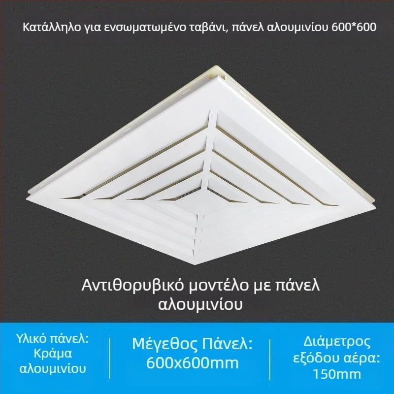 Ολοκληρωμένος οροφής εξαγωγέας αερισμού 600x600 με αλουμινένιο πάνελ και γυψοσανίδα για μπάνιο, 30x30