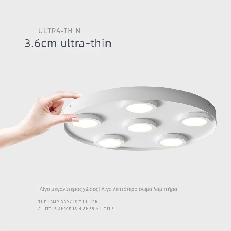 Υπερ-λεπτό LED κυκλικό οροφής downlight, αντιθαμπό, με τρεις κεφαλές, μοντέρνος μινιμαλιστικός σχεδιασμός, επιφανειακή εγκατάσταση, κατάλληλο για υπνοδωμάτιο και σαλονι, χωρίς κεντρικό φως