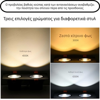 Διπλού κεφαλιού COB LED downlight με αντιθαμβωτικό φωτισμό, εντοιχισμένο, κατάλληλο για καταστήματα ενδυμάτων, σαλόνια, υπνοδωμάτια, διαδρόμους και αίθουσες μελέτης