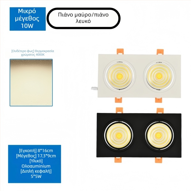 Διπλού κεφαλιού COB LED downlight με αντιθαμβωτικό φωτισμό, εντοιχισμένο, κατάλληλο για καταστήματα ενδυμάτων, σαλόνια, υπνοδωμάτια, διαδρόμους και αίθουσες μελέτης