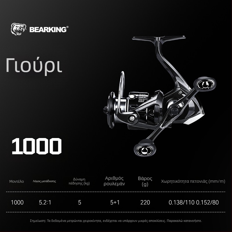 BearKing Yuri ανθρακονήματος διπλής λαβής σπίνερ ρολό για δολώματα, αρχάριος, μικρό μέγεθος, παγκόσμια χρήση