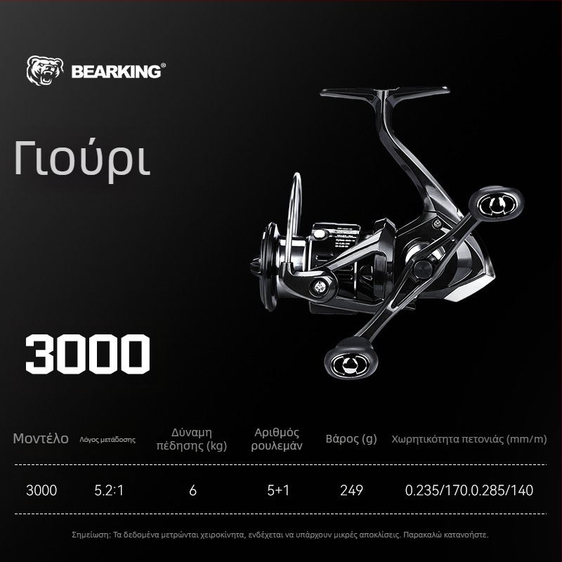BearKing Yuri ανθρακονήματος διπλής λαβής σπίνερ ρολό για δολώματα, αρχάριος, μικρό μέγεθος, παγκόσμια χρήση