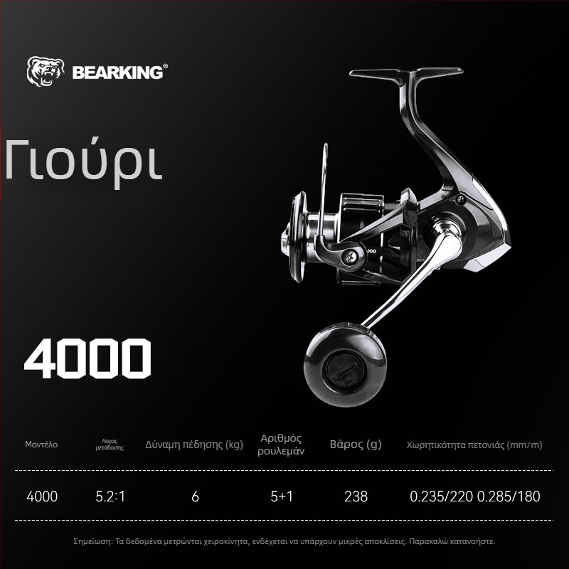 BearKing Yuri ανθρακονήματος διπλής λαβής σπίνερ ρολό για δολώματα, αρχάριος, μικρό μέγεθος, παγκόσμια χρήση
