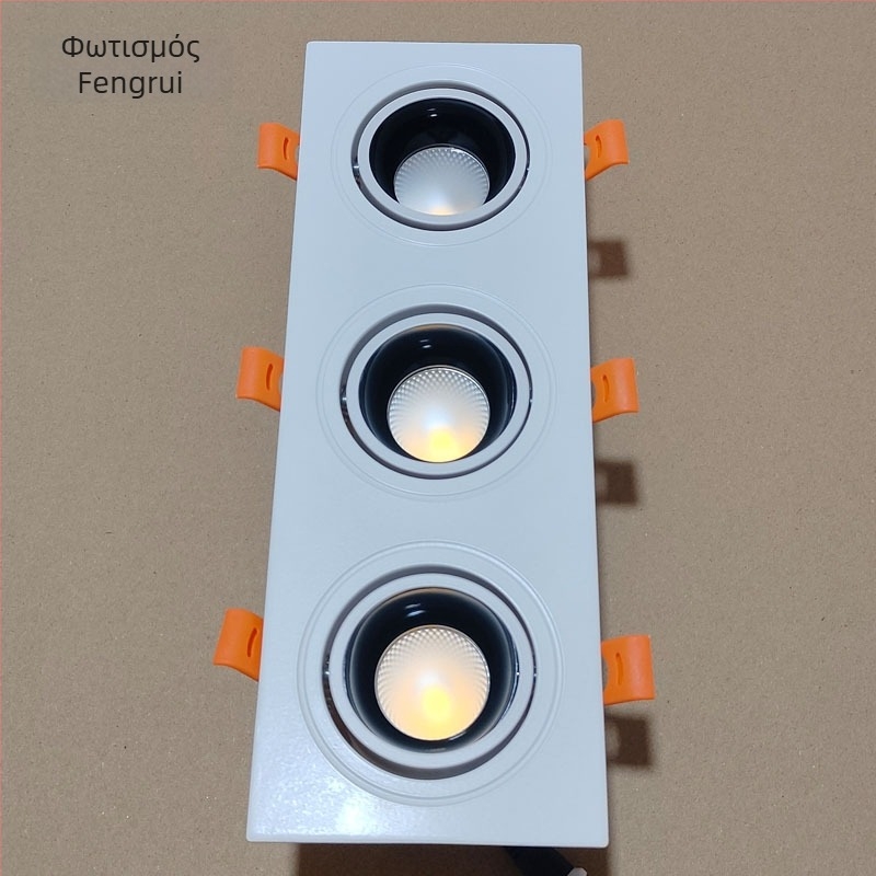 COB τετράγωνο φωτιστικό προβολέα με σχάρα, LED downlight οροφής με μία, δύο ή τρεις κεφαλές για εμπορικά κέντρα, αίθουσες έκθεσης και σαλόνια