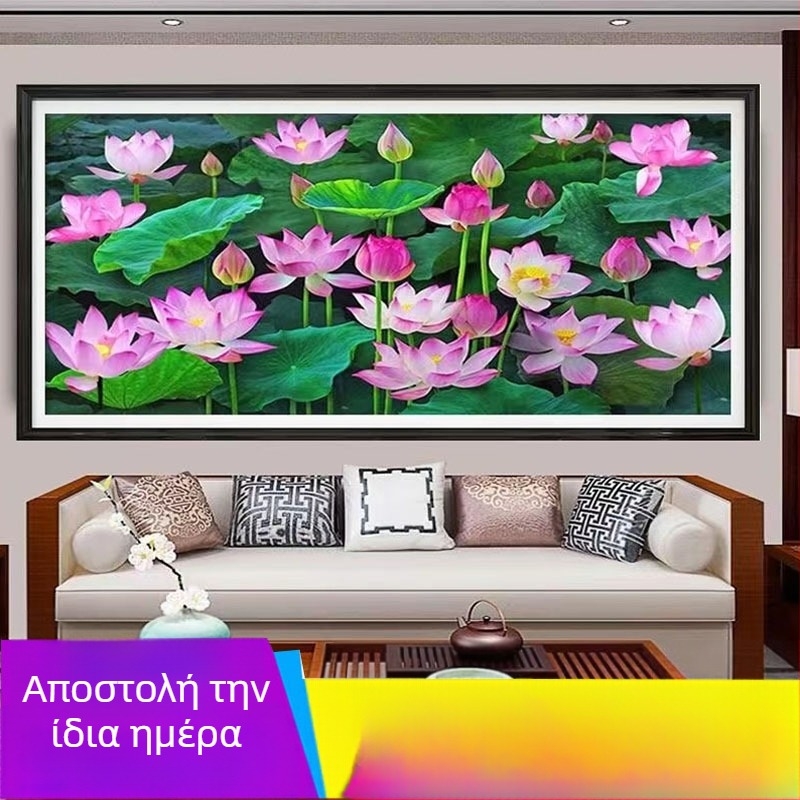 Σετ κεντήματος με σταυρό: Λίμνη με λωτούς, 9CT, βαμβακερό ύφασμα, πλήρες κέντημα, τοπίο με λωτούς