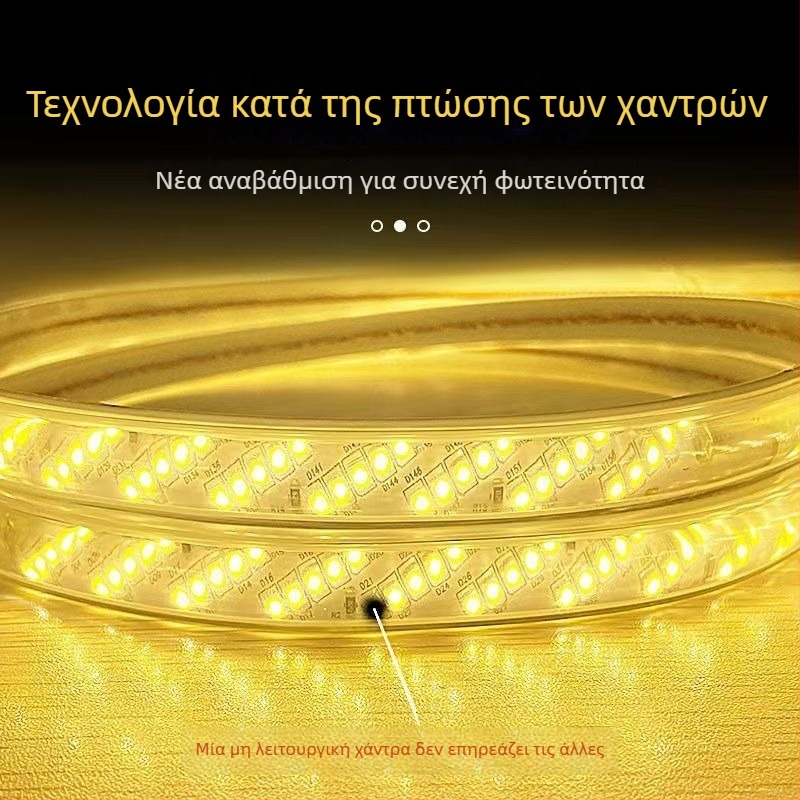 Αδιάβροχη LED λωρίδα 220V, 320 LED, Υψηλή φωτεινότητα, Διαγώνια διάταξη πέντε σειρών, Εσωτερικός φωτισμός