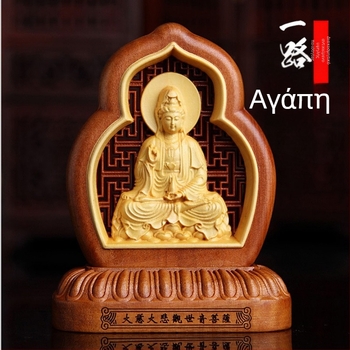 Εσωτερικό αυτοκινήτου: άγαλμα Guanyin και Maitreya σε ανοιχτό σχέδιο από ξύλο boxwood και jujube, ρετρό στυλ, φυλαχτό για ευλογία και ασφάλεια