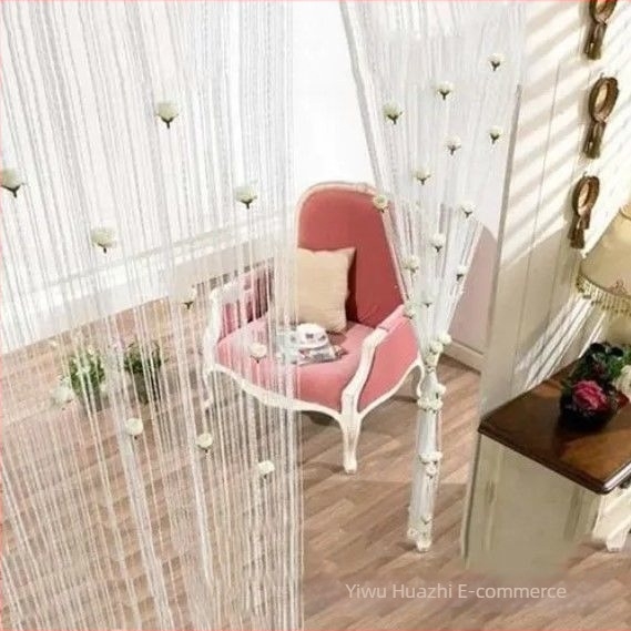 Κουρτίνα Velcro με ροζ μοτίβο και φούντες για διαχωρισμό σαλονιού