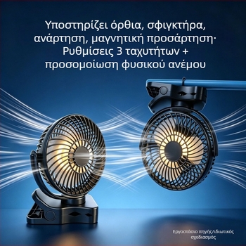 USB κλιπ-ανεμιστήρας γραφείου με μαγνητικό νυχτερινό φως, 4-σε-1 μικρός επιτραπέζιος ανεμιστήρας