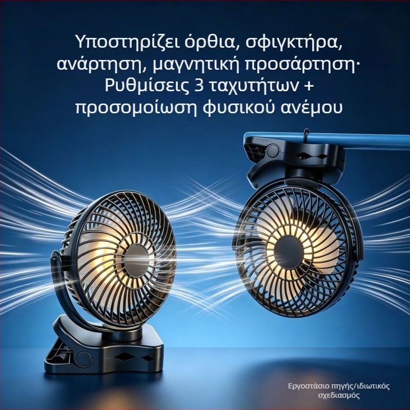 USB κλιπ-ανεμιστήρας γραφείου με μαγνητικό νυχτερινό φως, 4-σε-1 μικρός επιτραπέζιος ανεμιστήρας