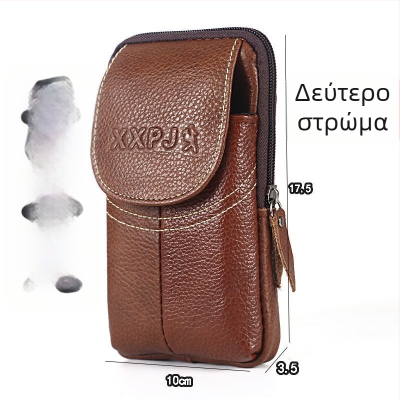 Ανδρική ζώνη από γνήσιο δέρμα για κινητό, πολυλειτουργική, μοντέρνα, κορυφαίο στρώμα βοείου δέρματος, θήκη για κέρματα, κρεμαστή τσάντα