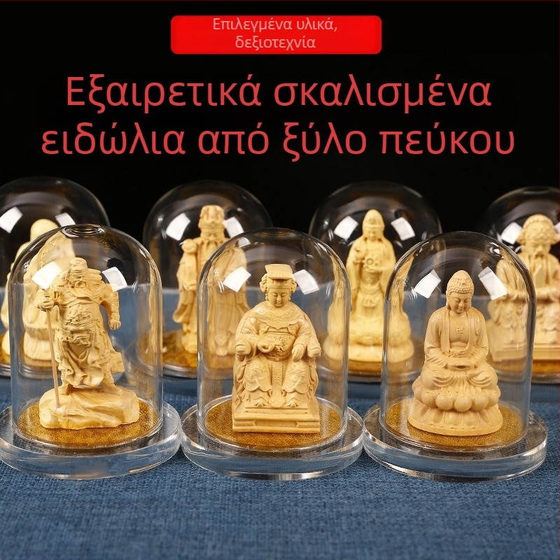 Ξύλινο αυτοκίνητο διακοσμητικό με Guanyin και Guan Gong, διαφανής ακρυλική θήκη