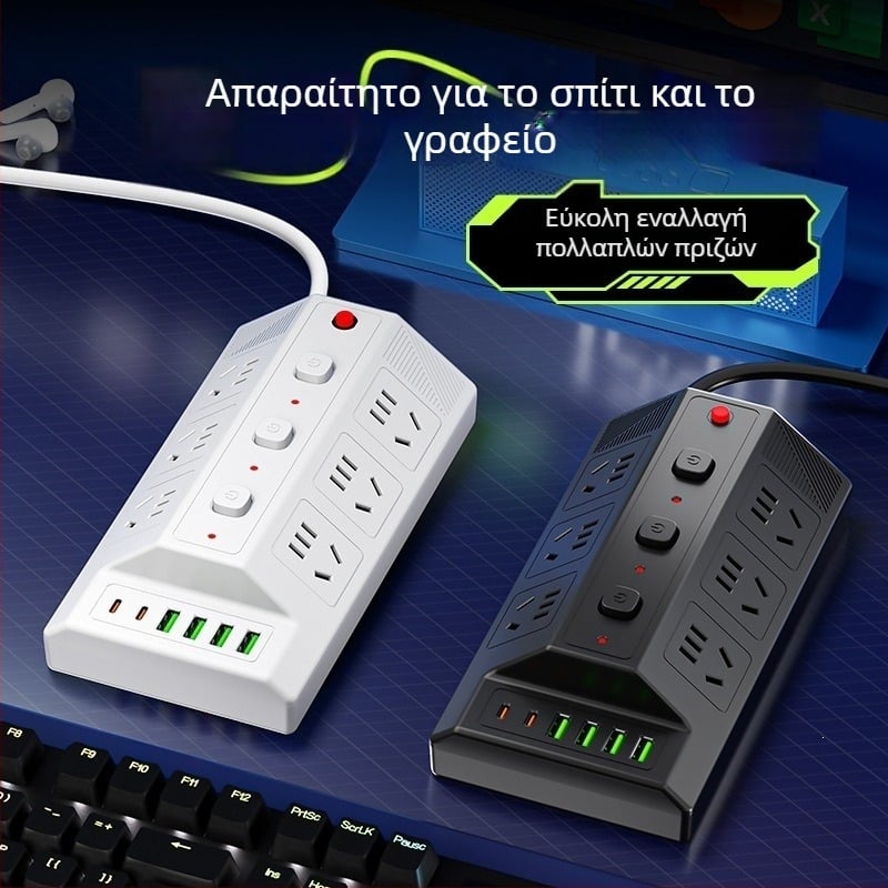 Πολυπρίζα USB με 4 θύρες USB και 2 θύρες Type-C, επιτραπέζια επέκταση για οικιακή/γραφεία χρήση