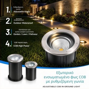 LED υπόγειο φως με ρυθμιζόμενο γωνία για γκαζόν και φυτά, εξωτερικό αδιάβροχο ενσωματωμένο φωτιστικό για τοίχους και δέντρα, τετράγωνη κατασκευή, 3000K ζεστό λευκό, IP65