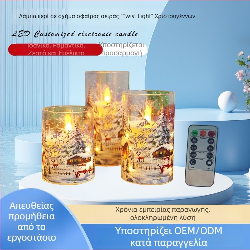 Κυλινδρικό LED ηλεκτρονικό κερί με ακρυλικό αυτοκόλλητο για χριστουγεννιάτικη ατμόσφαιρα μυστηρίου